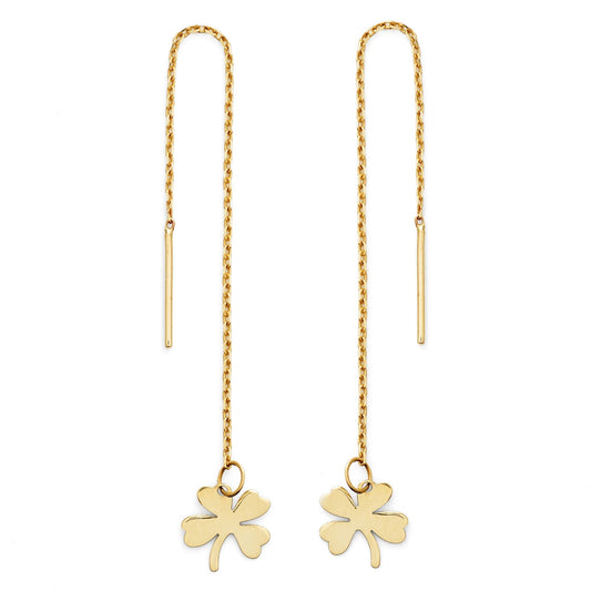 14K Chain Clover Earrings