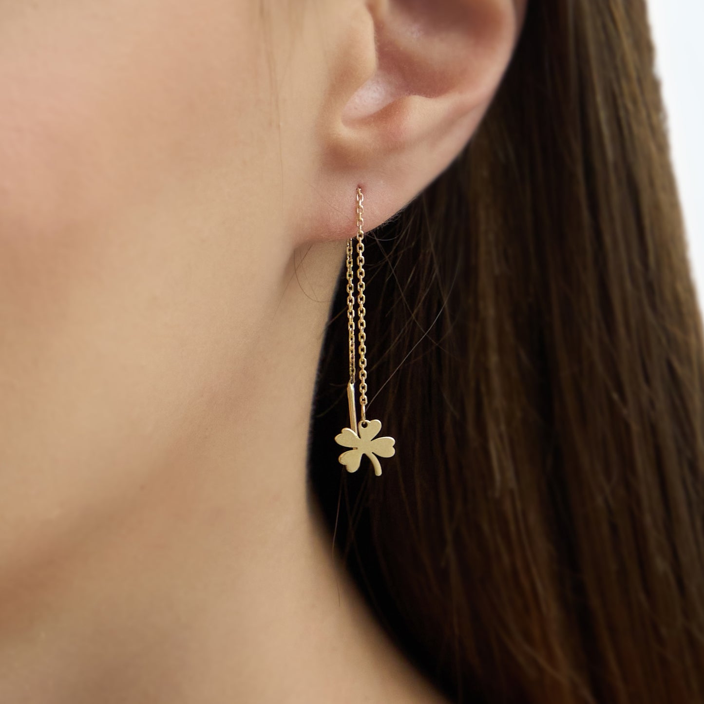 14K Chain Clover Earrings