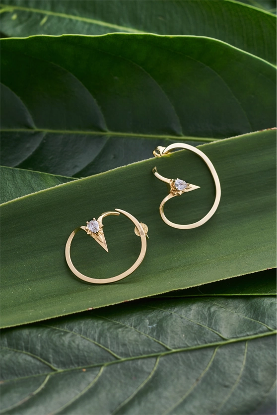 14K CZ Collision Hoop Earrings