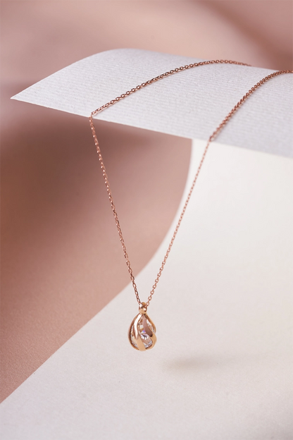 14K Spiral CZ Drop NecklaceJ