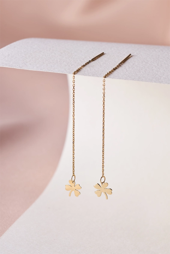 14K Chain Clover Earrings